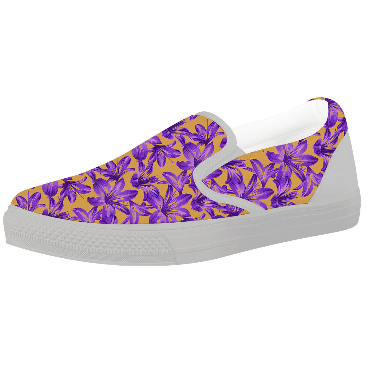 Amaryllis Japanese Purple Print Pattern White Slip On Shoes-grizzshop