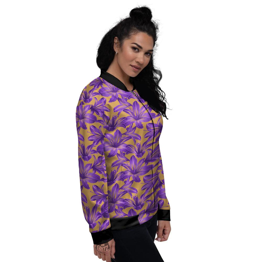 Amaryllis Japanese Purple Print Pattern Women's Bomber Jacket-grizzshop