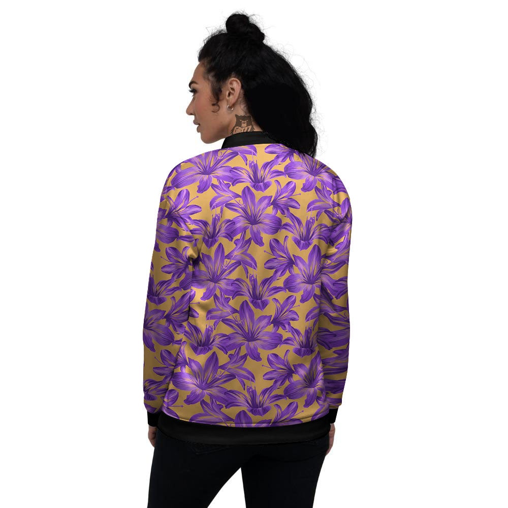 Amaryllis Japanese Purple Print Pattern Women's Bomber Jacket-grizzshop