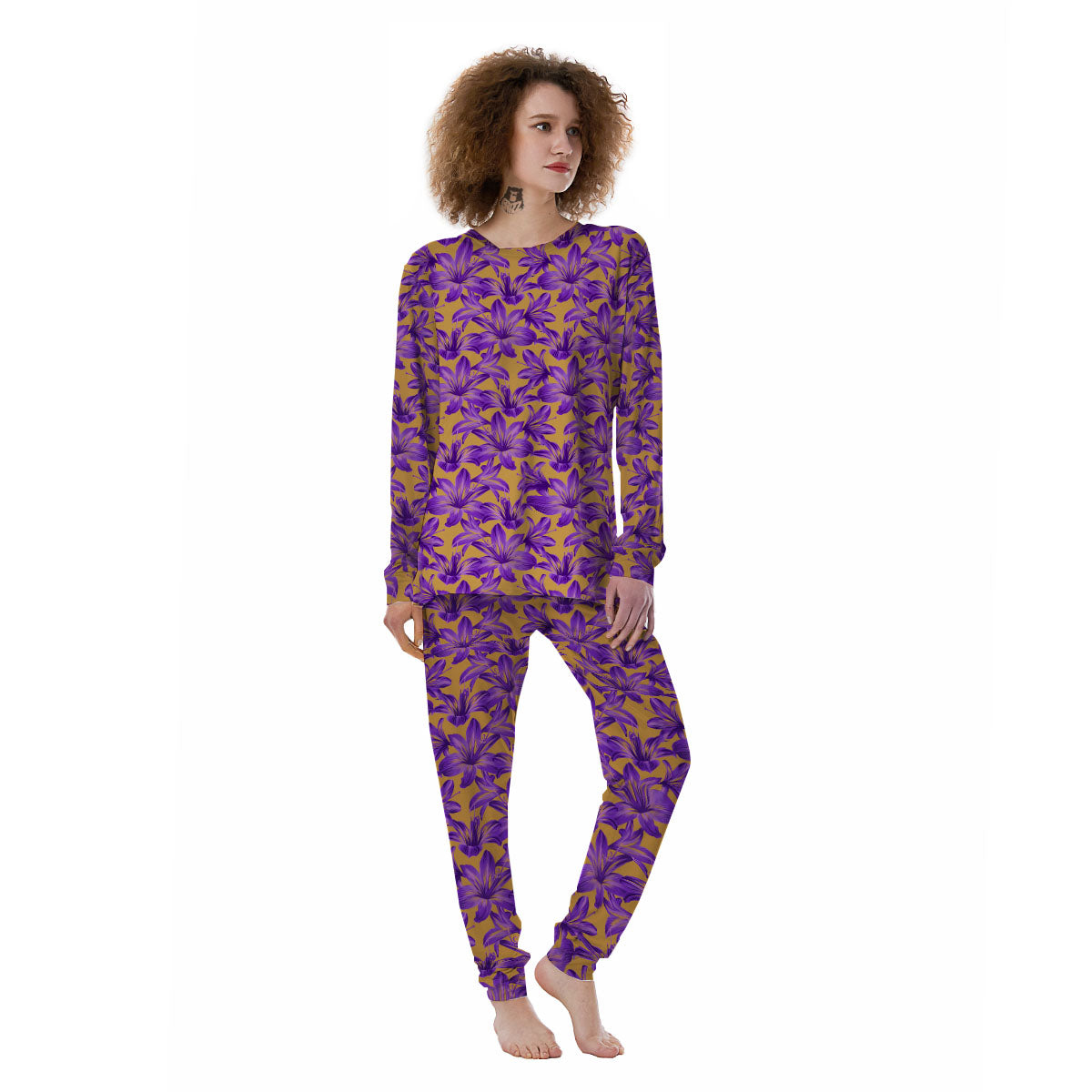 Amaryllis Japanese Purple Print Pattern Women's Pajamas-grizzshop