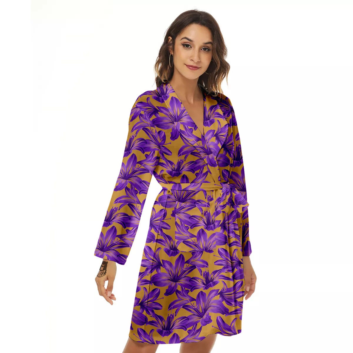 Amaryllis Japanese Purple Print Pattern Women's Robe-grizzshop