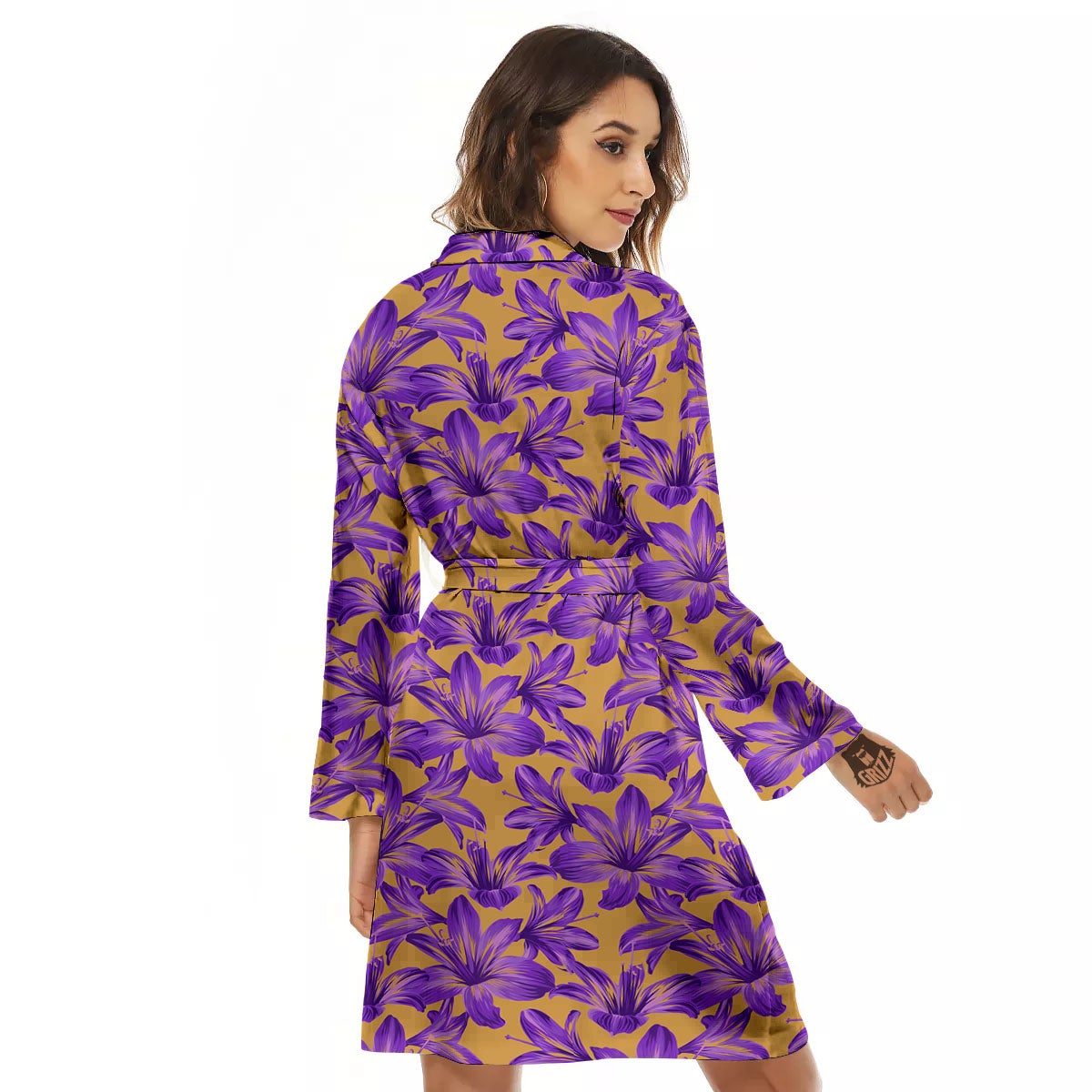 Amaryllis Japanese Purple Print Pattern Women's Robe-grizzshop