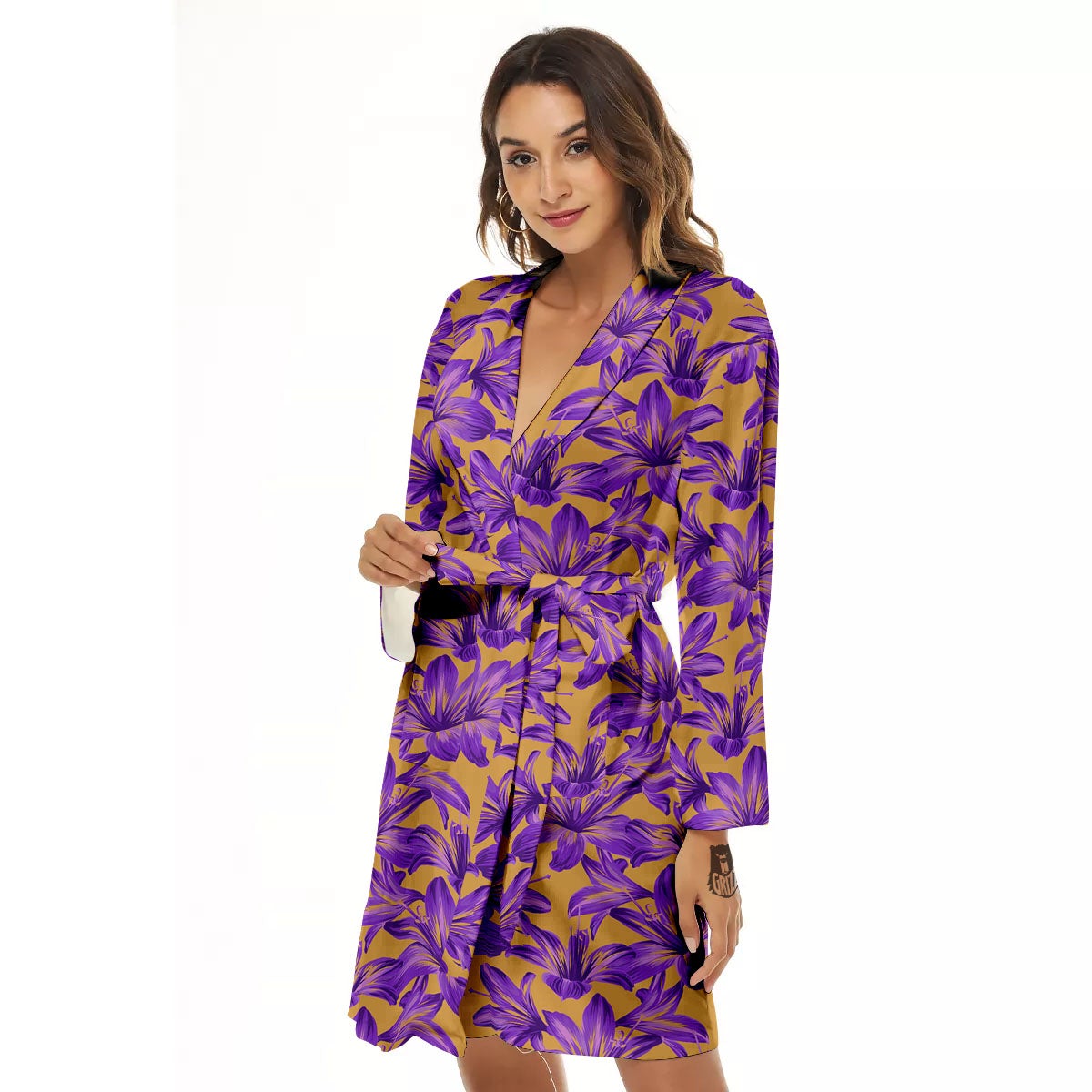 Amaryllis Japanese Purple Print Pattern Women's Robe-grizzshop