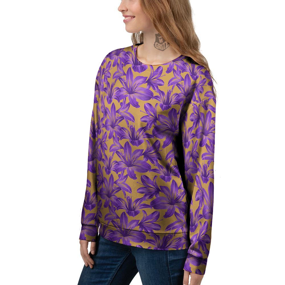 Amaryllis Japanese Purple Print Pattern Women's Sweatshirt-grizzshop