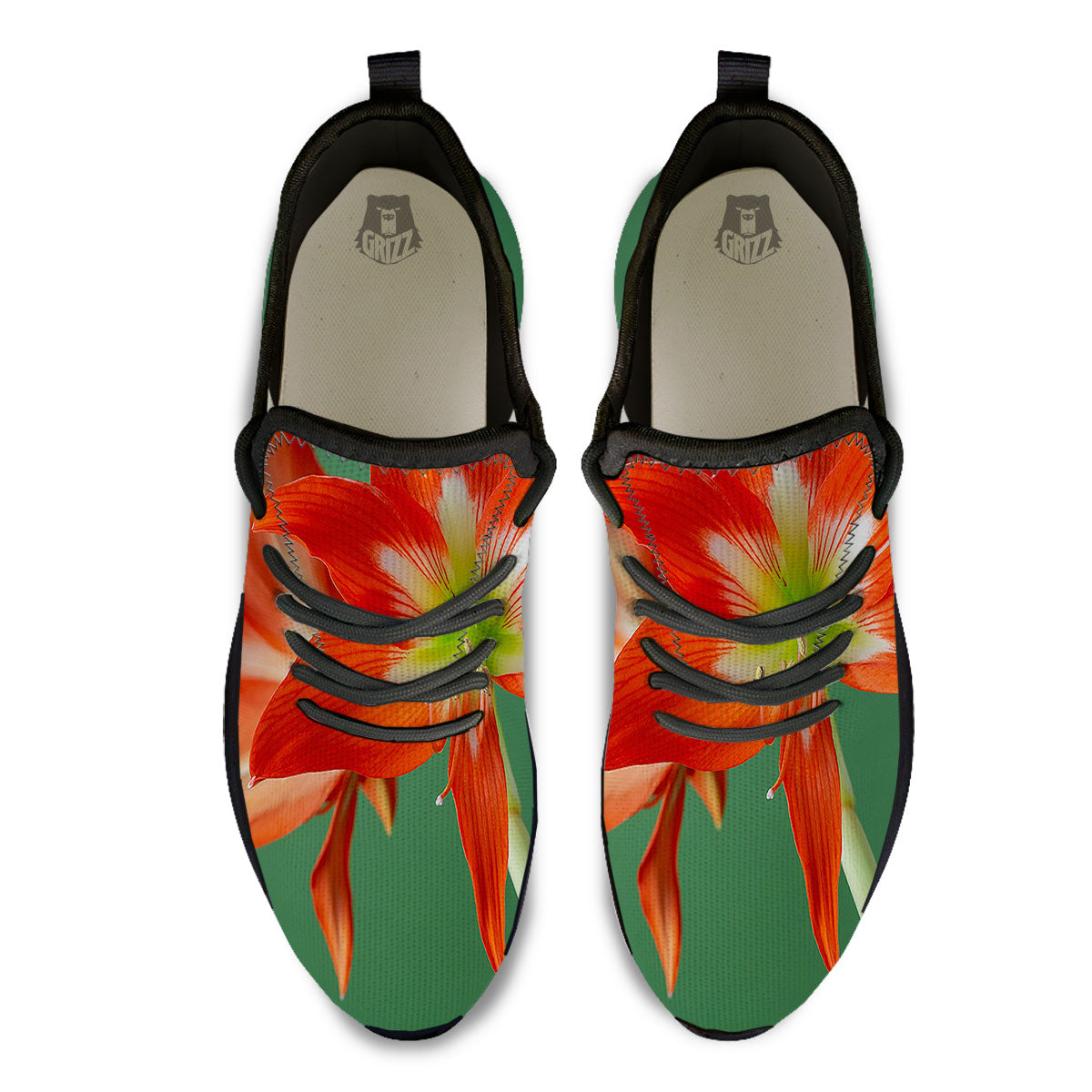 Amaryllis Orange Print Black Athletic Shoes-grizzshop