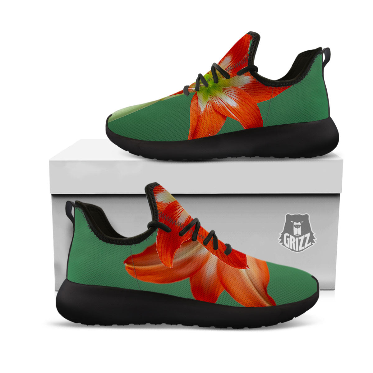 Amaryllis Orange Print Black Athletic Shoes-grizzshop