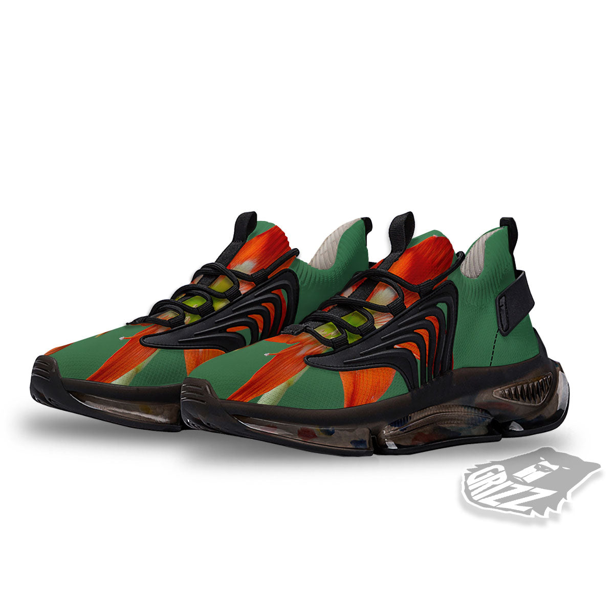 Amaryllis Orange Print Black Gym Shoes-grizzshop