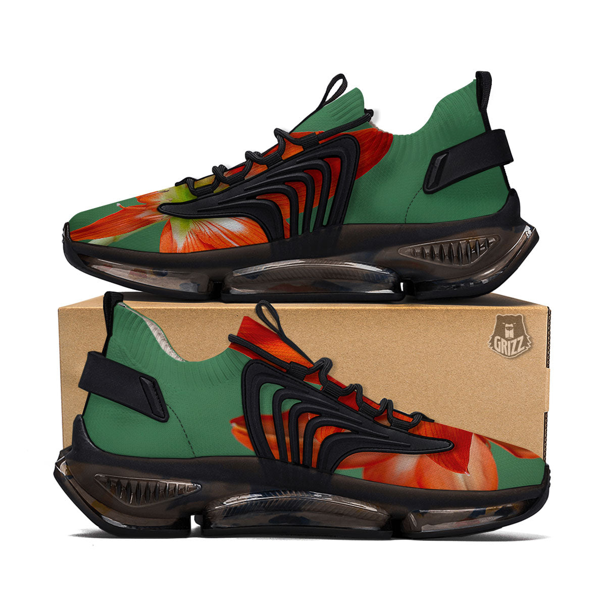Amaryllis Orange Print Black Gym Shoes-grizzshop