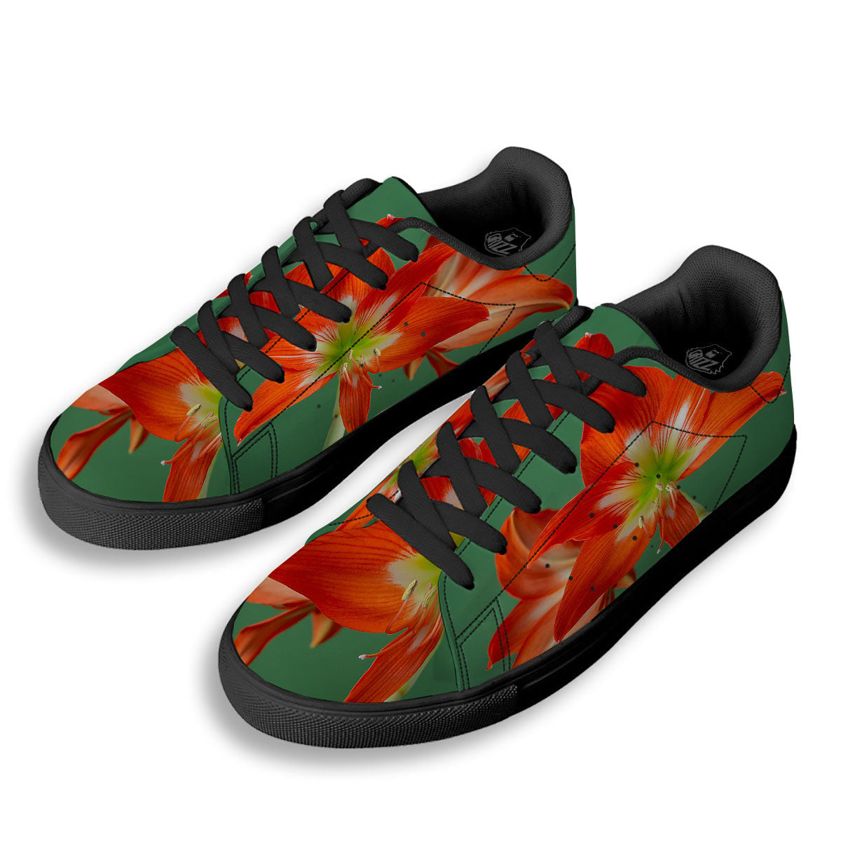 Amaryllis Orange Print Black Low Top Sneakers-grizzshop