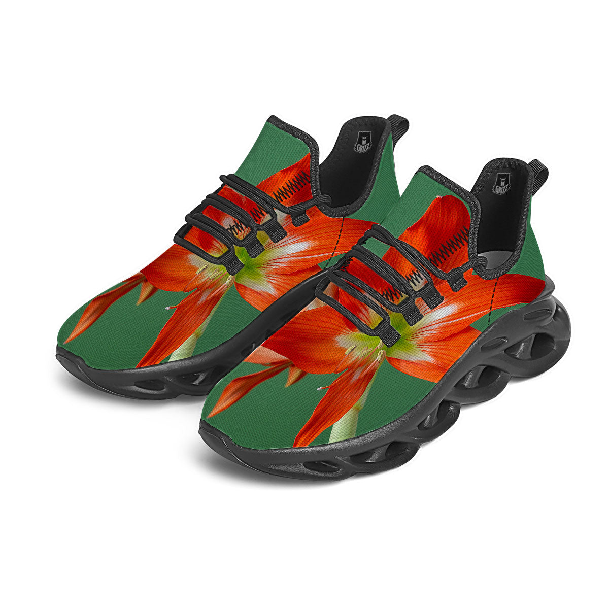 Amaryllis Orange Print Black Running Shoes-grizzshop