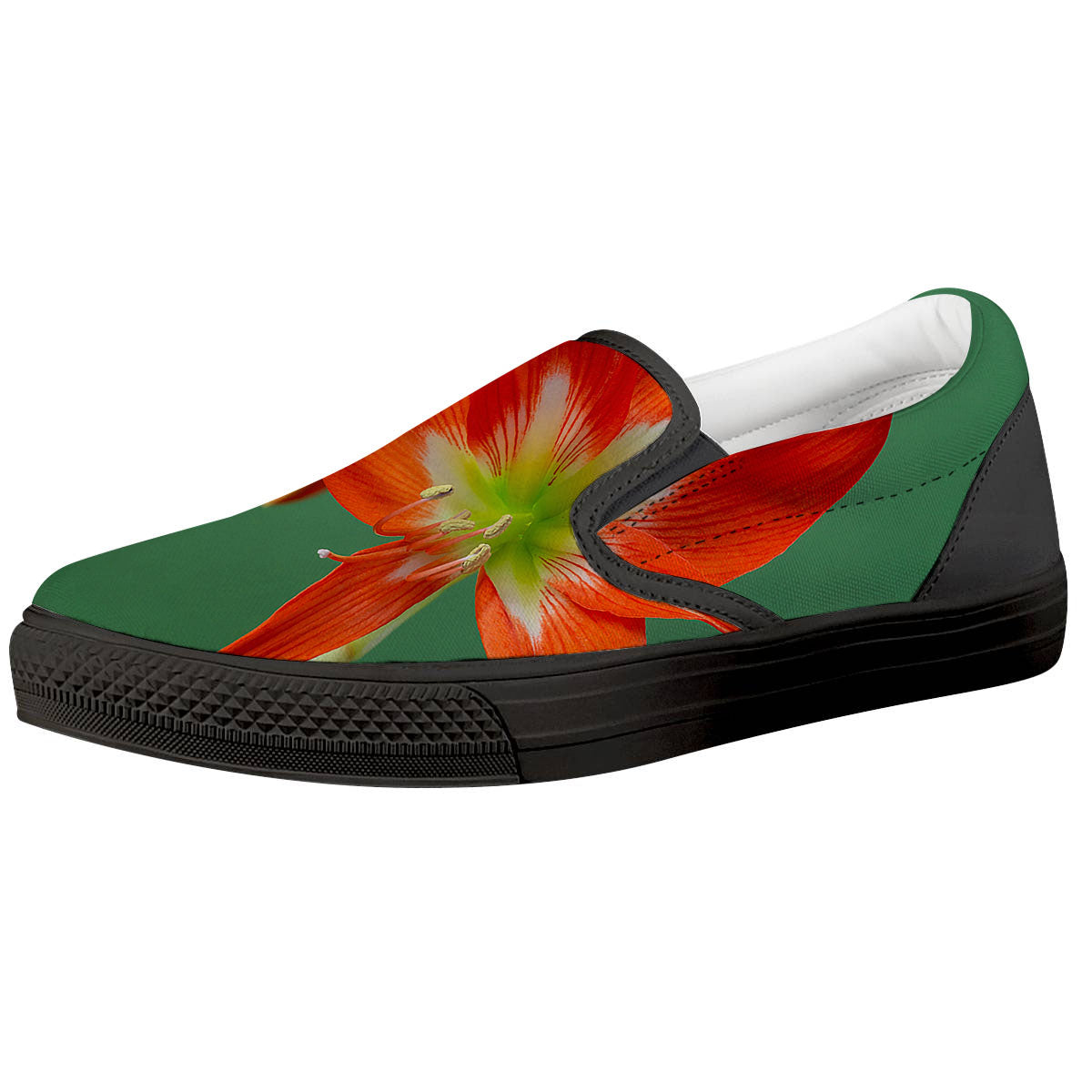 Amaryllis Orange Print Black Slip On Shoes-grizzshop