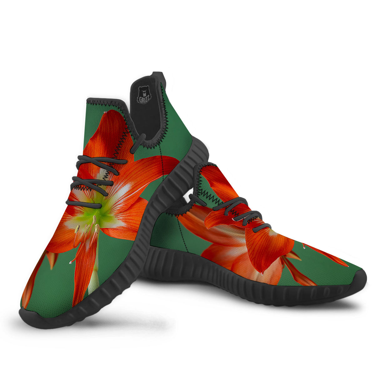 Amaryllis Orange Print Black Walking Shoes-grizzshop