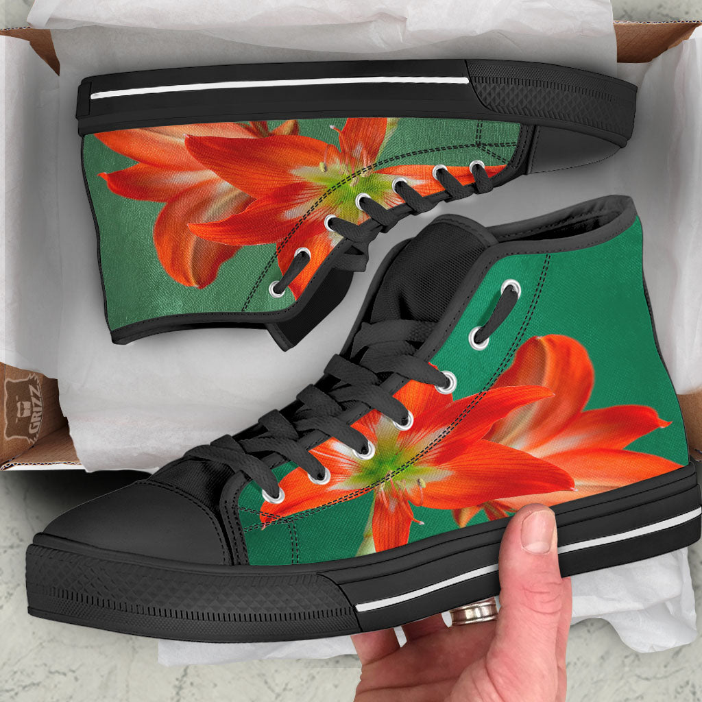 Amaryllis Orange Print High Top Shoes-grizzshop