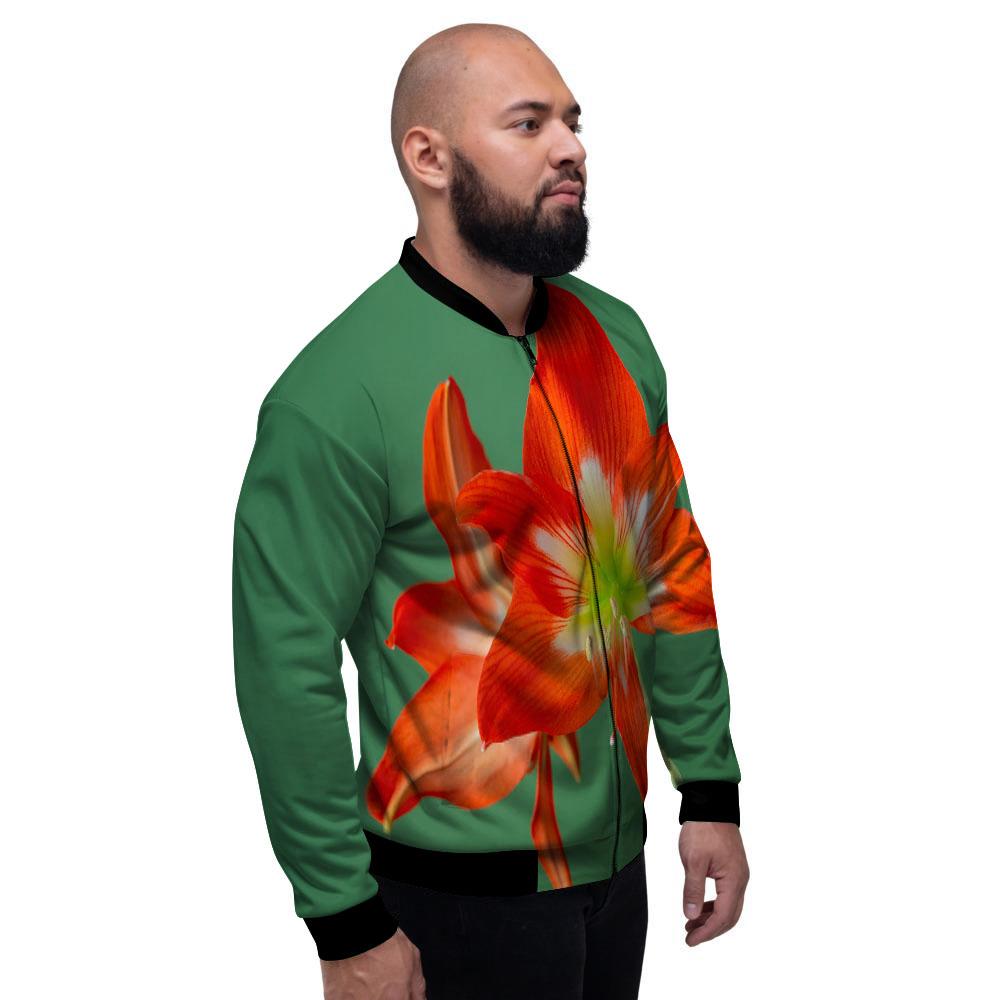 Amaryllis Orange Print Men's Bomber Jacket-grizzshop