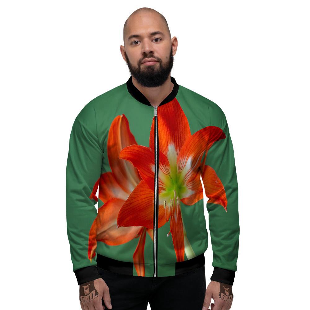 Amaryllis Orange Print Men's Bomber Jacket-grizzshop