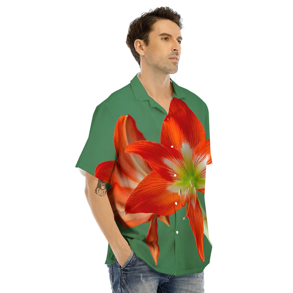 Amaryllis Orange Print Men's Hawaiian Shirt-grizzshop