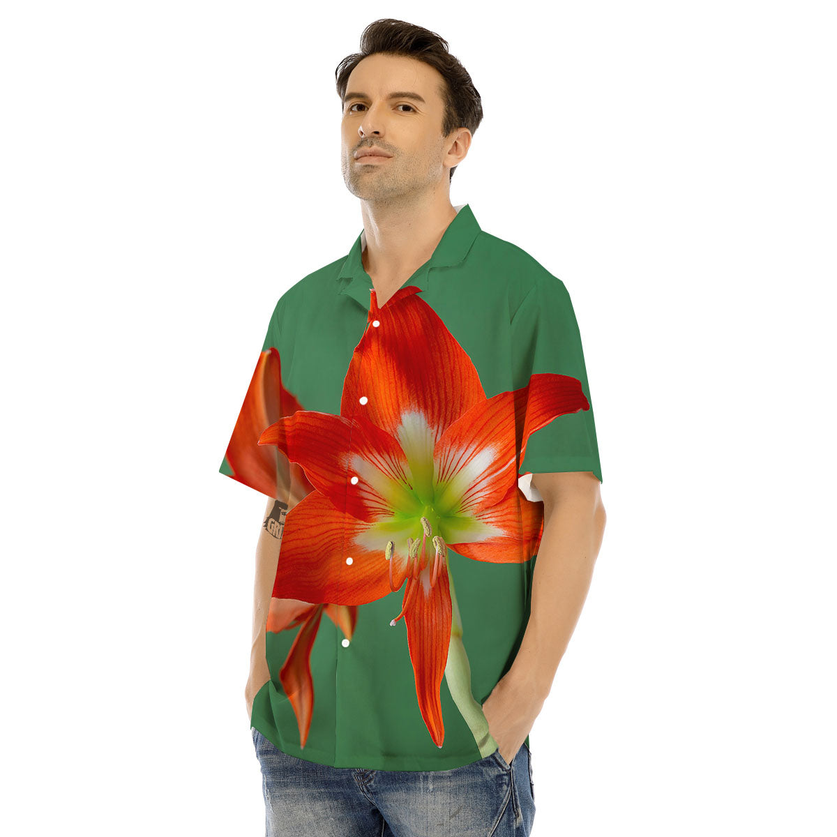 Amaryllis Orange Print Men's Hawaiian Shirt-grizzshop