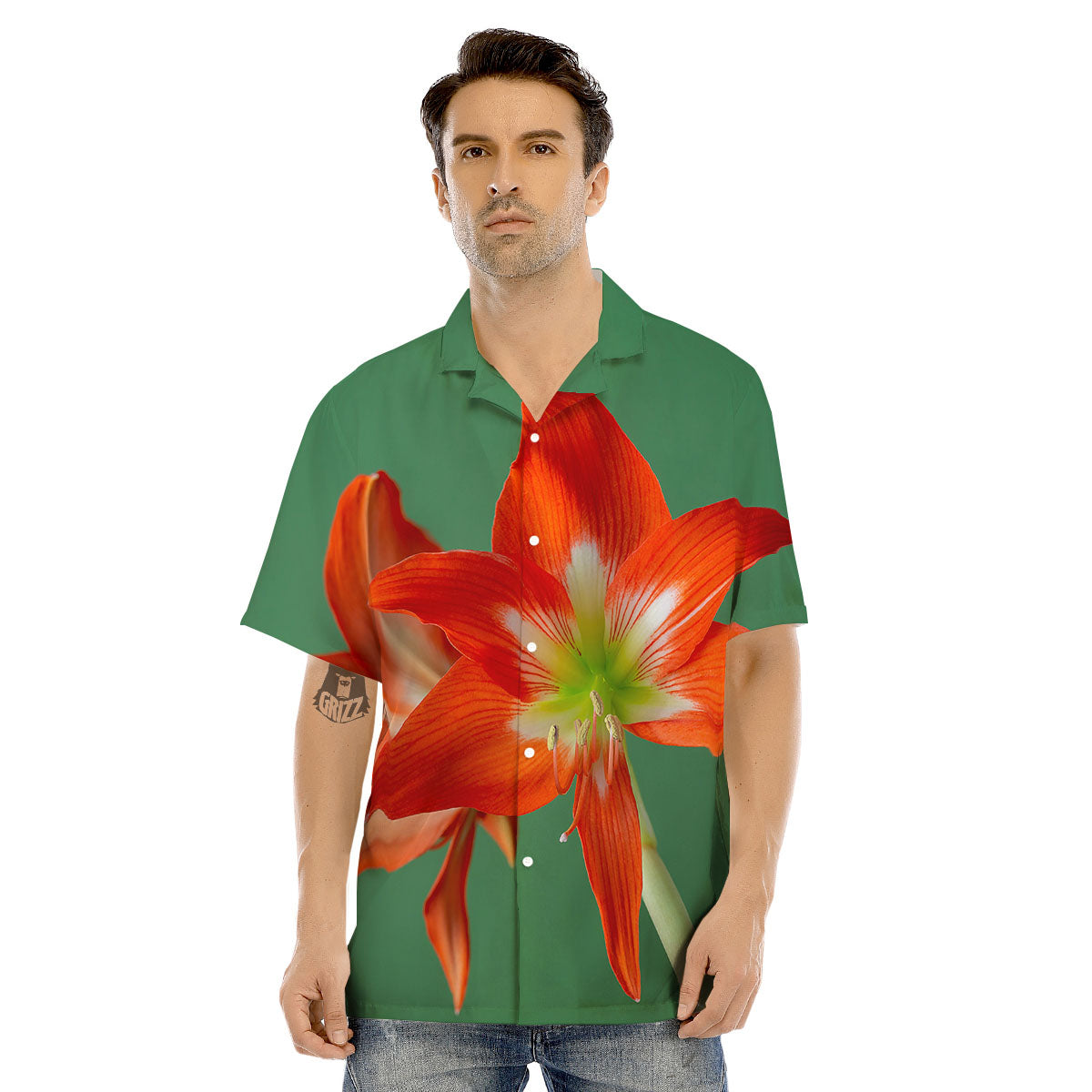 Amaryllis Orange Print Men's Hawaiian Shirt-grizzshop
