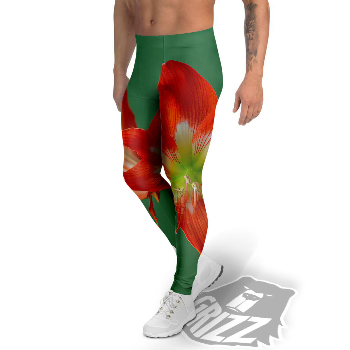 Amaryllis Orange Print Men's Leggings-grizzshop