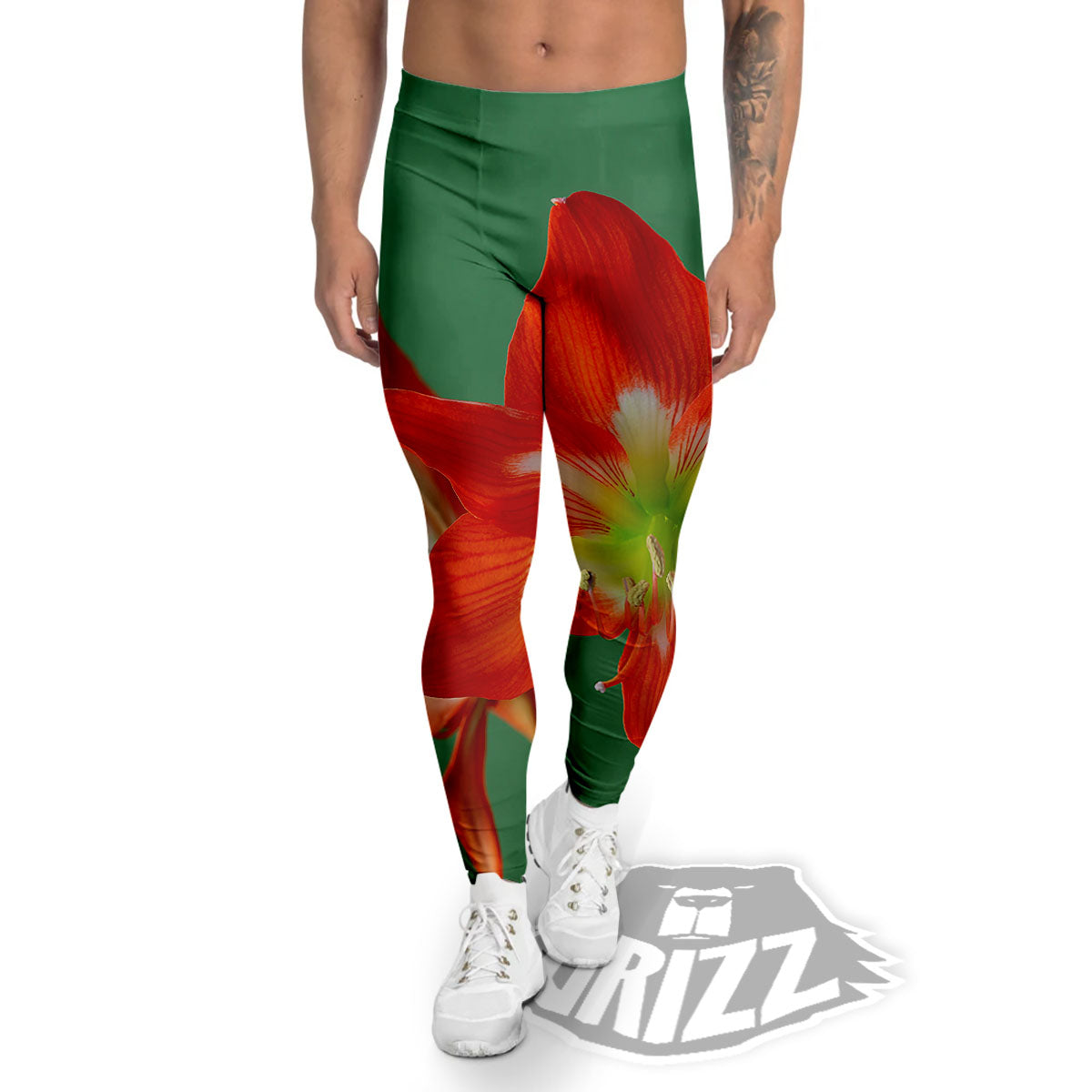 Amaryllis Orange Print Men's Leggings-grizzshop