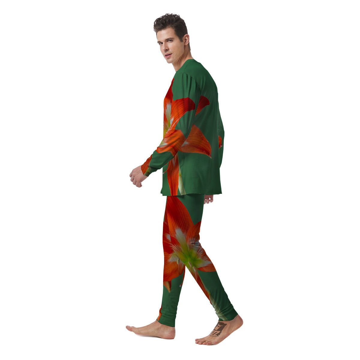 Amaryllis Orange Print Men's Pajamas-grizzshop