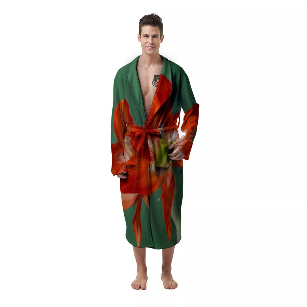 Amaryllis Orange Print Men's Robe-grizzshop