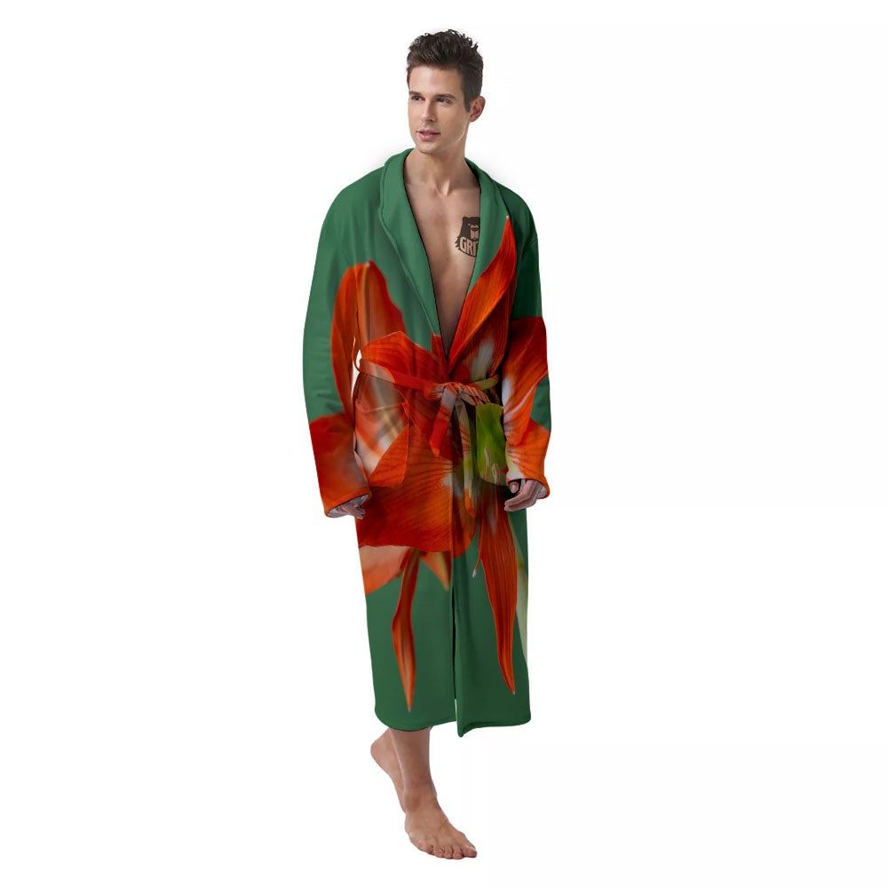 Amaryllis Orange Print Men's Robe-grizzshop