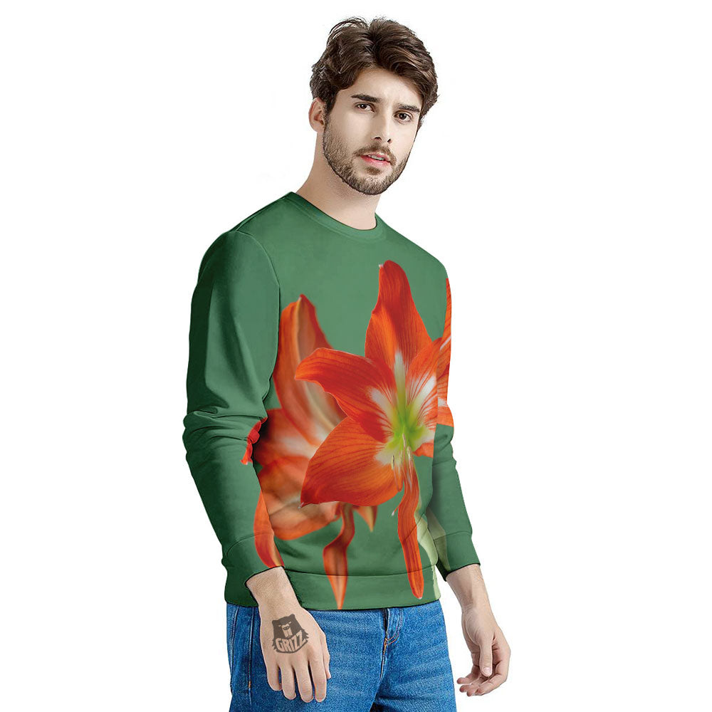 Amaryllis Orange Print Men's Sweatshirt-grizzshop