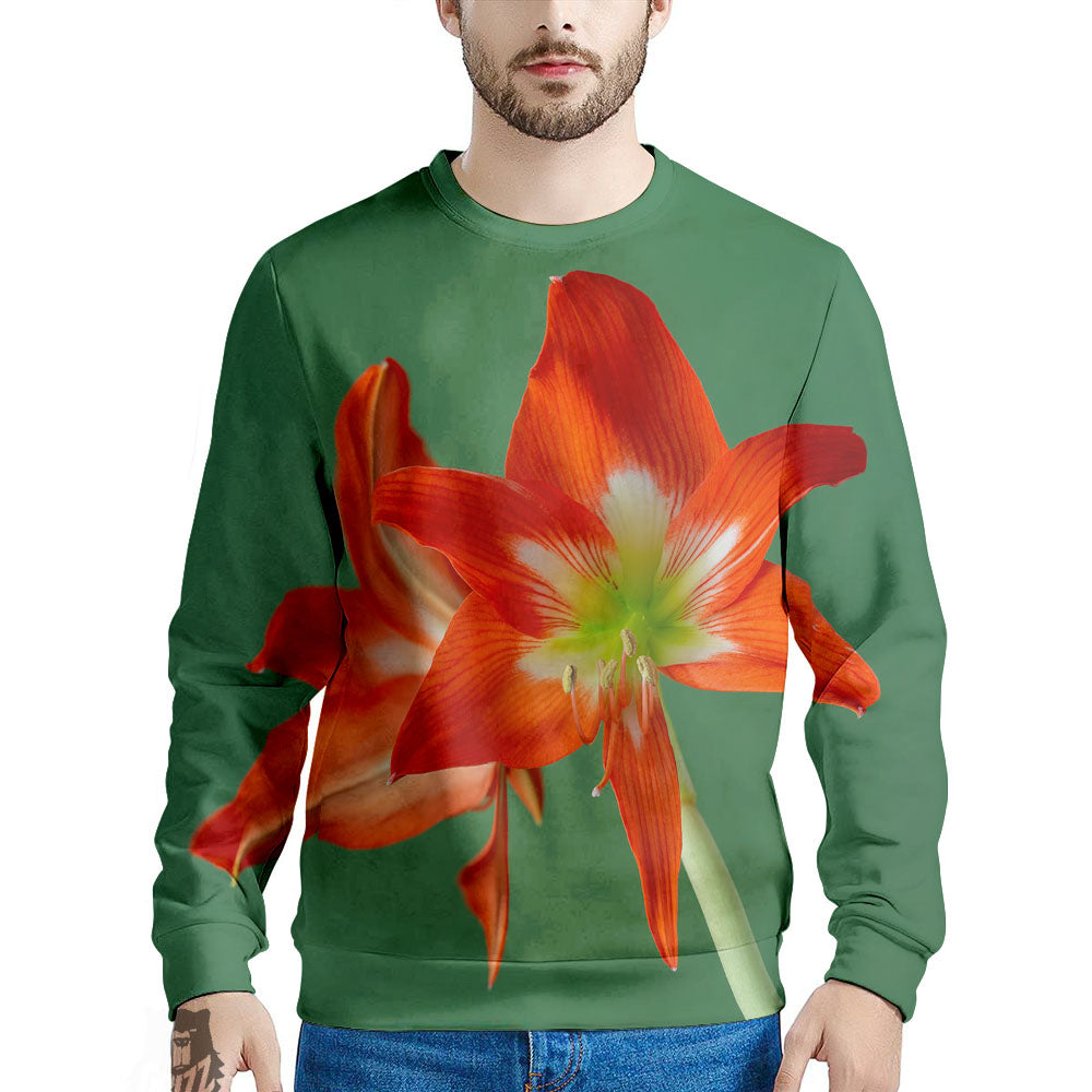 Amaryllis Orange Print Men's Sweatshirt-grizzshop