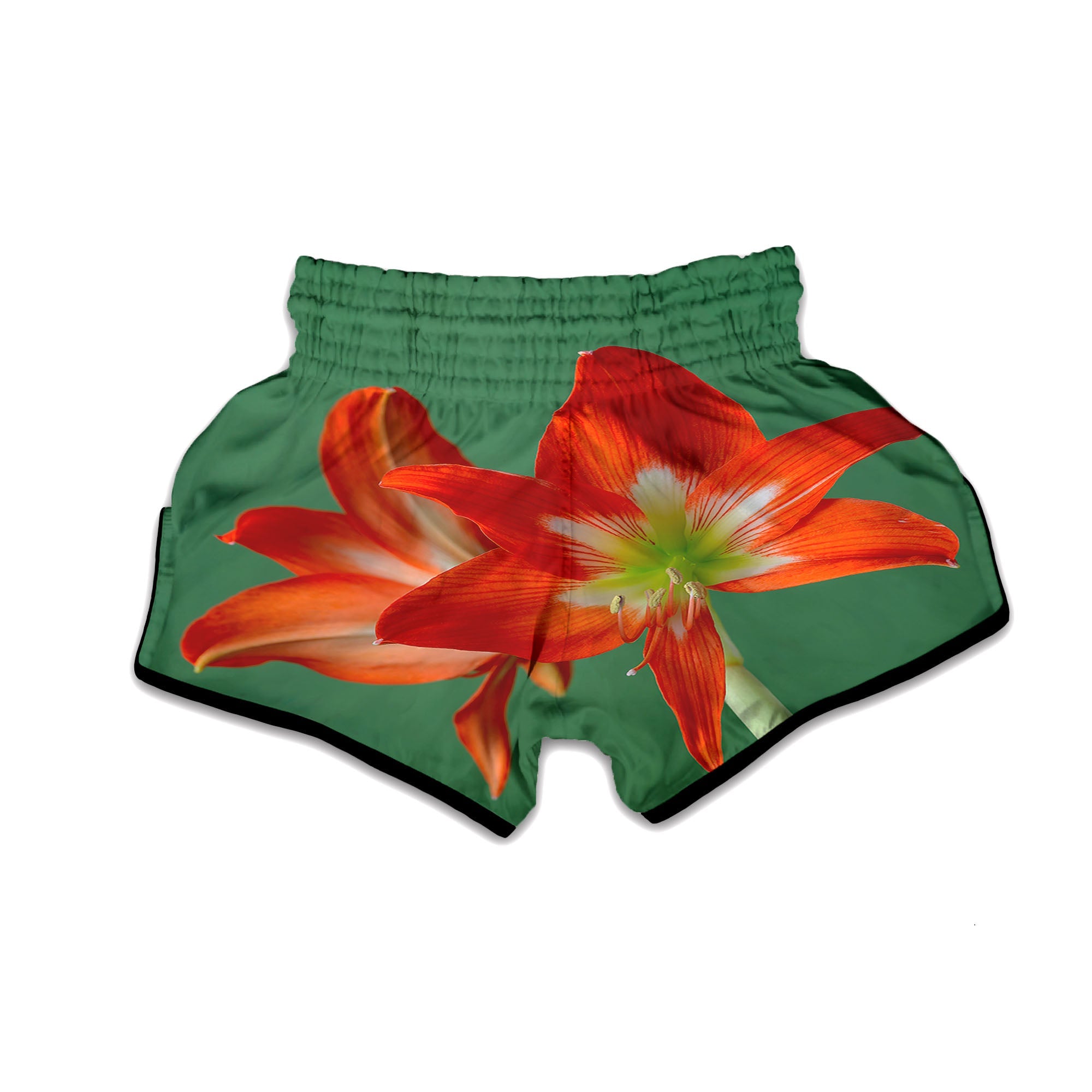 Amaryllis Orange Print Muay Thai Boxing Shorts-grizzshop