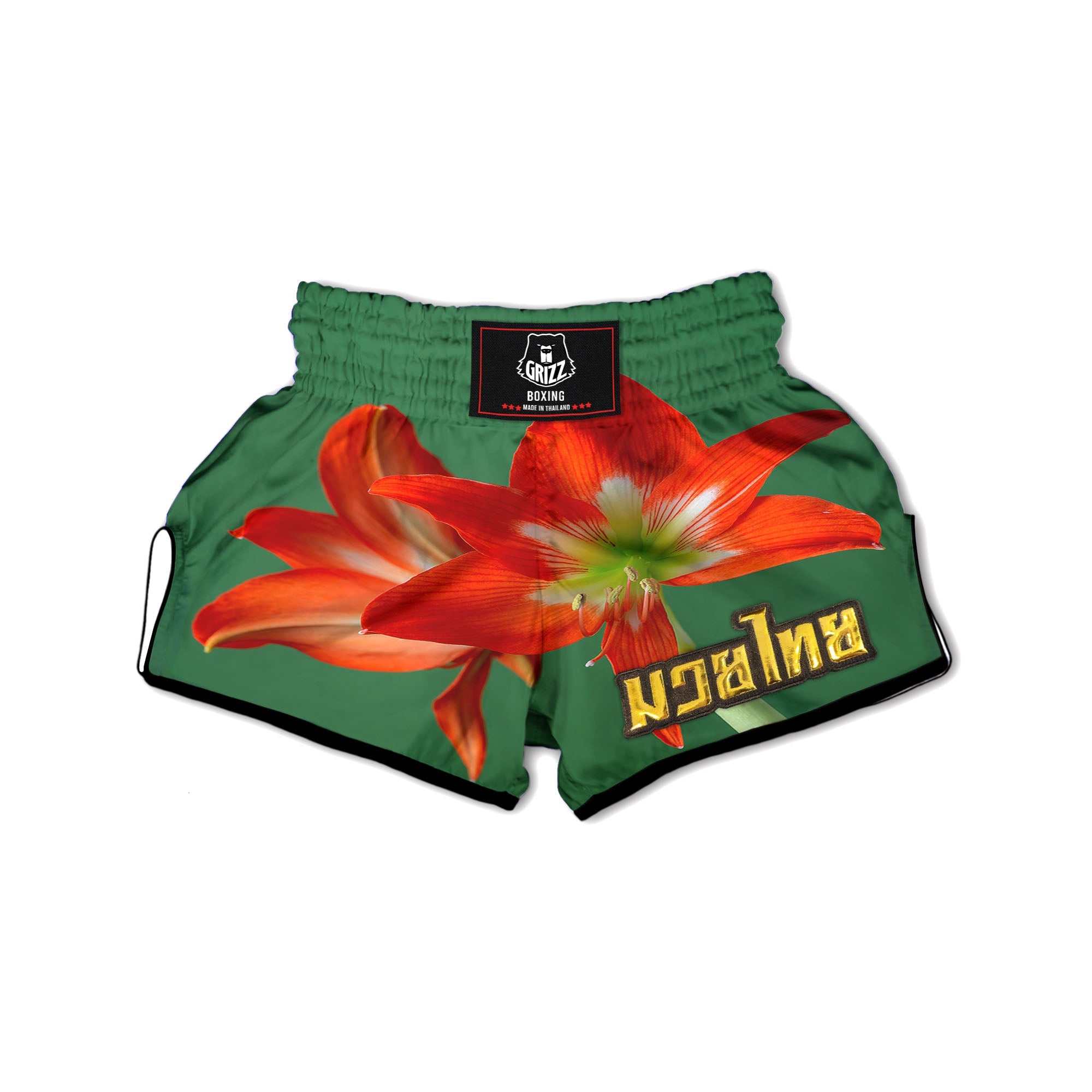 Amaryllis Orange Print Muay Thai Boxing Shorts-grizzshop