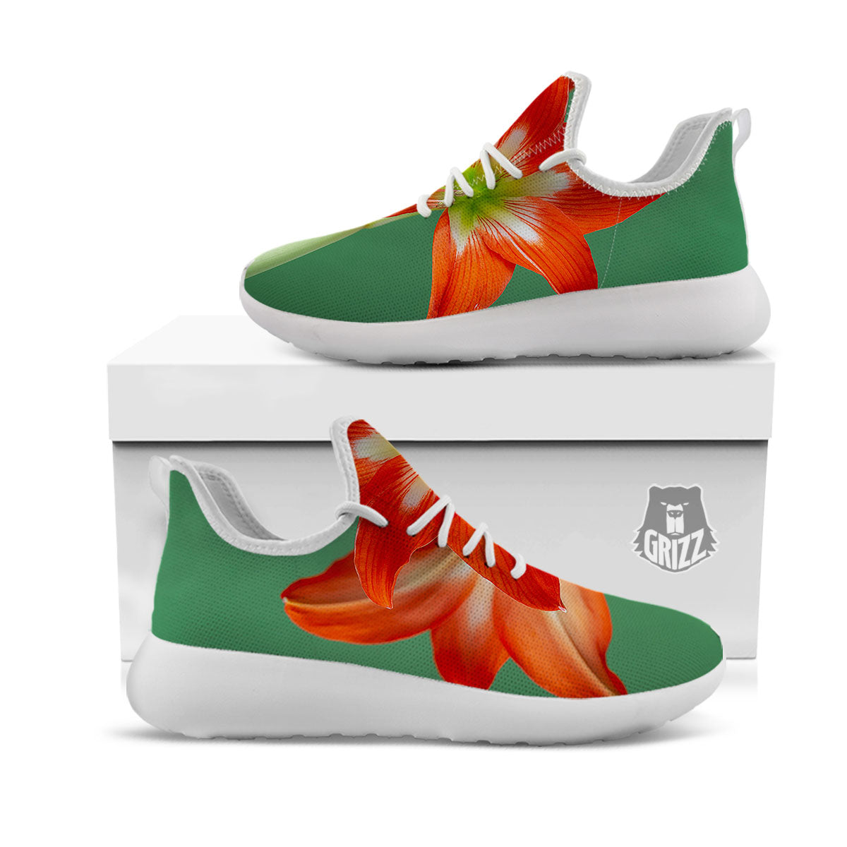 Amaryllis Orange Print White Athletic Shoes-grizzshop