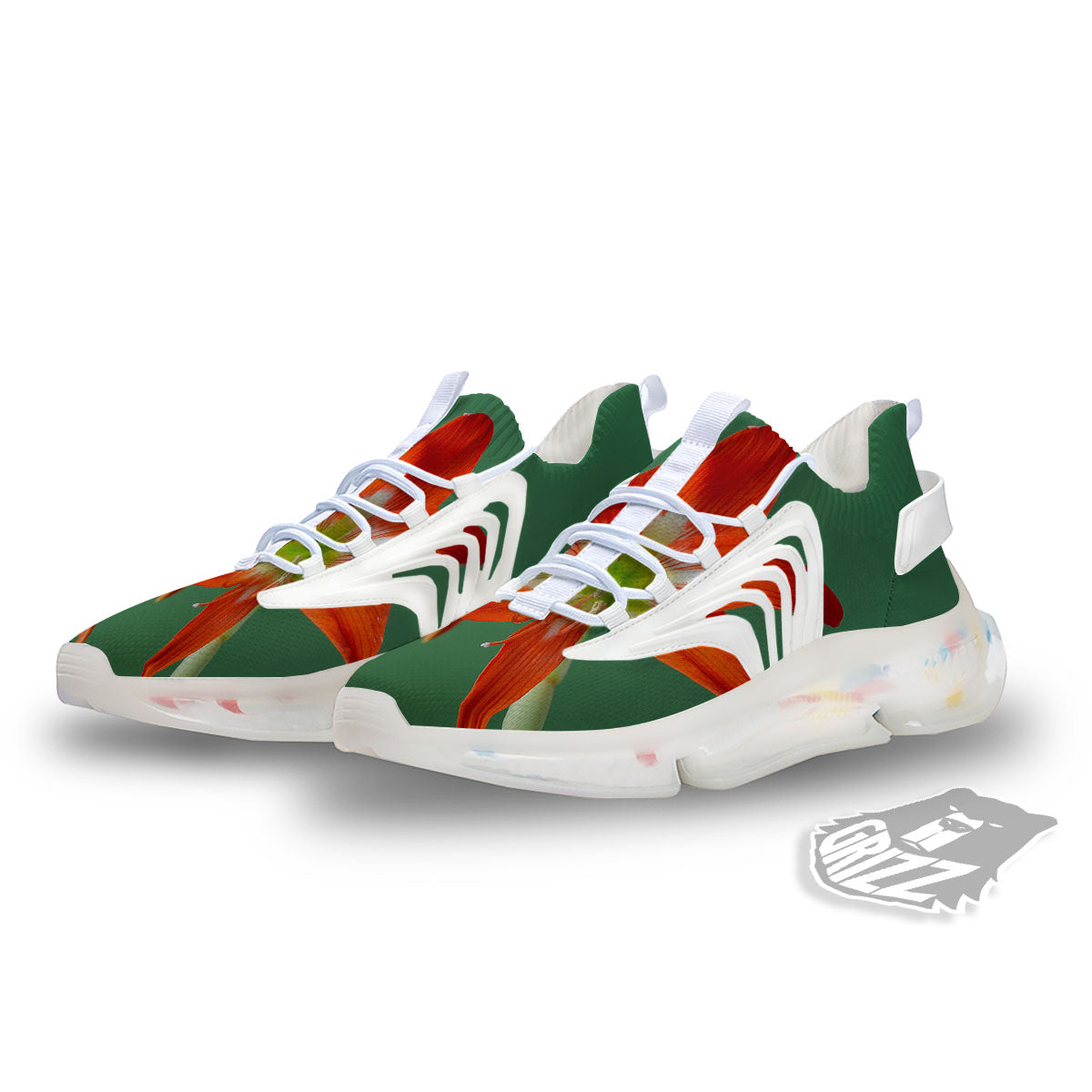 Amaryllis Orange Print White Gym Shoes-grizzshop