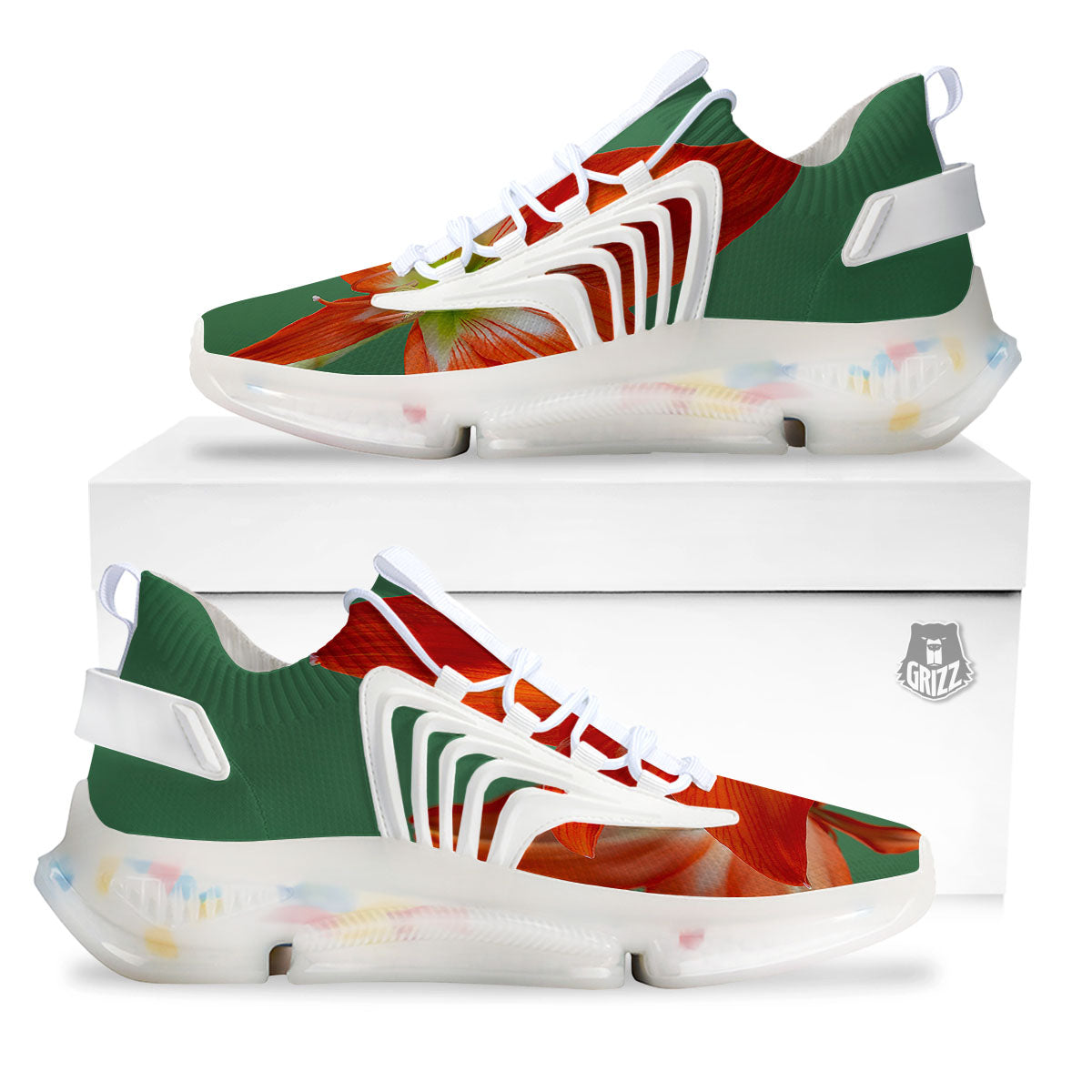 Amaryllis Orange Print White Gym Shoes-grizzshop