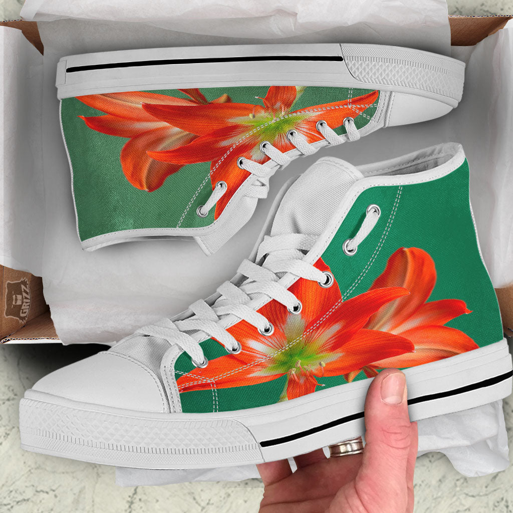 Amaryllis Orange Print White High Top Shoes-grizzshop