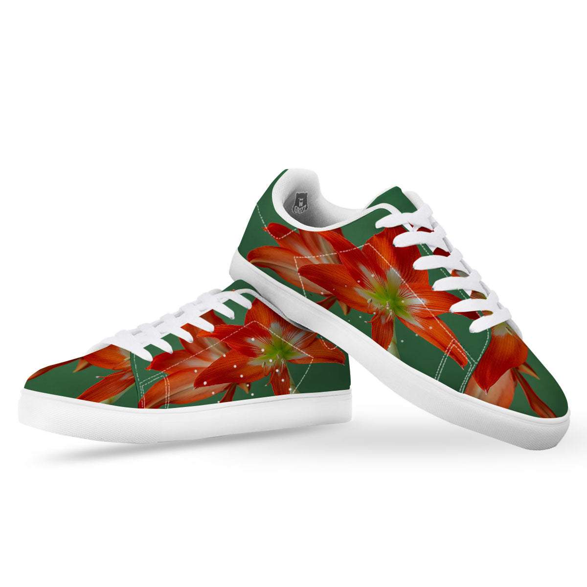 Amaryllis Orange Print White Low Top Sneakers-grizzshop
