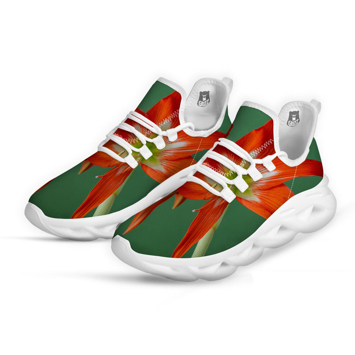 Amaryllis Orange Print White Running Shoes-grizzshop