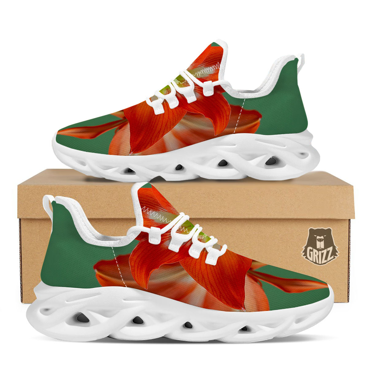Amaryllis Orange Print White Running Shoes-grizzshop