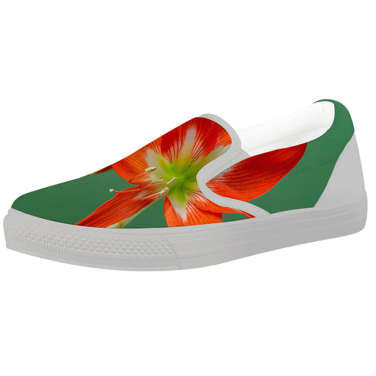 Amaryllis Orange Print White Slip On Shoes-grizzshop
