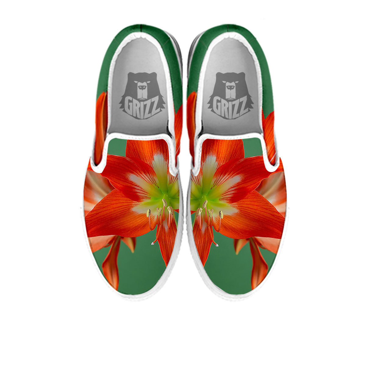 Amaryllis Orange Print White Slip On Shoes-grizzshop