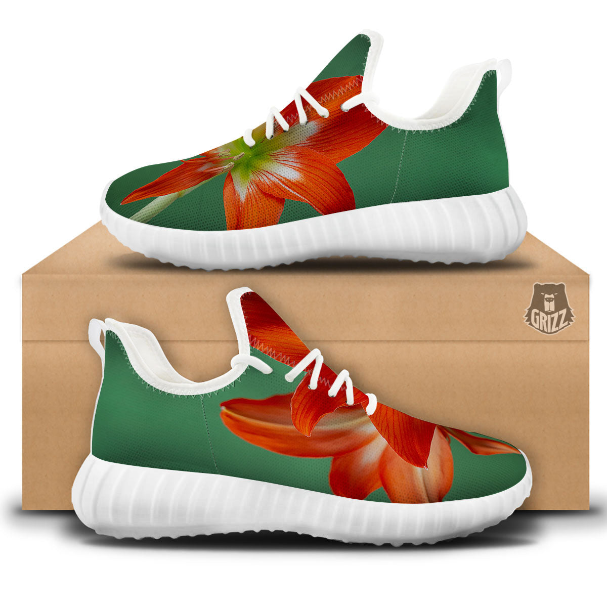 Amaryllis Orange Print White Walking Shoes-grizzshop