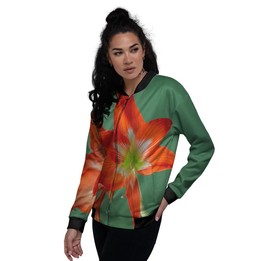 Amaryllis Orange Print Women's Bomber Jacket-grizzshop