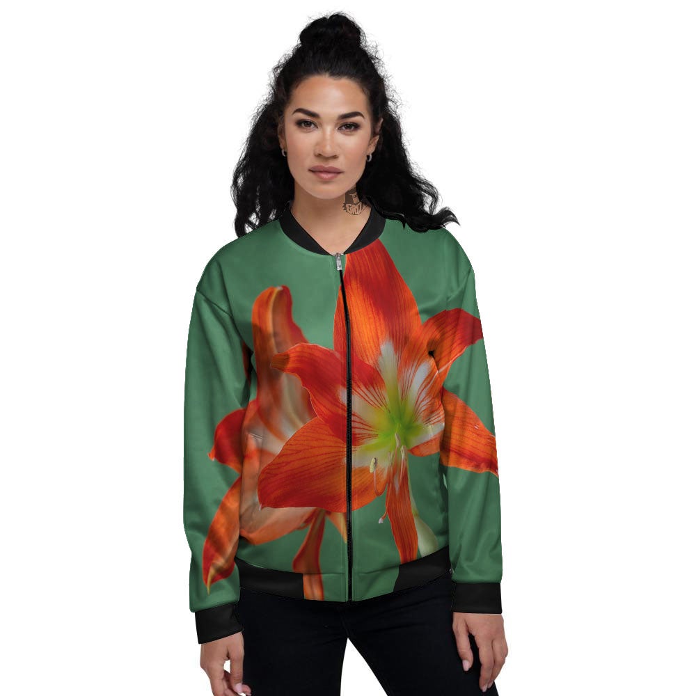Amaryllis Orange Print Women's Bomber Jacket-grizzshop
