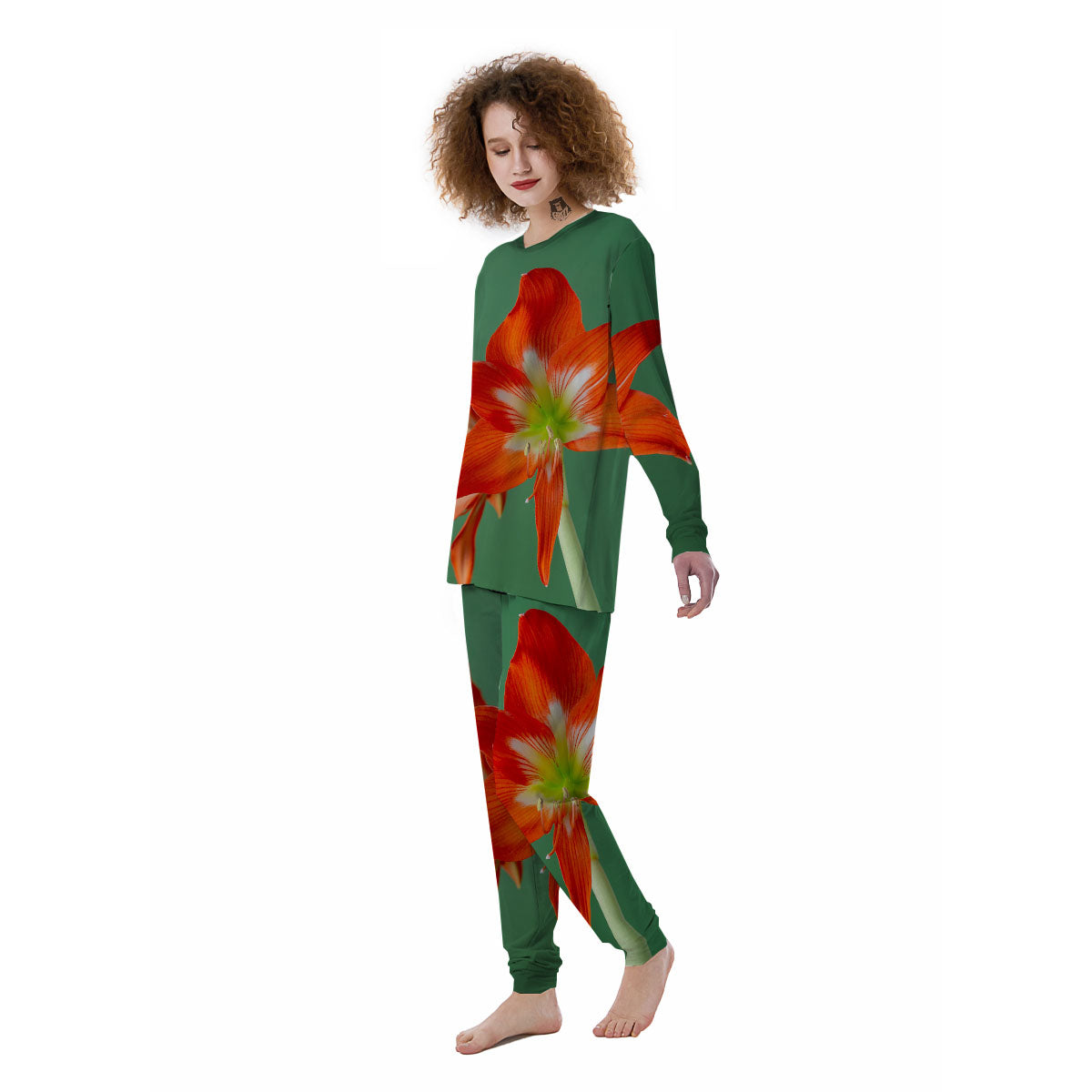 Amaryllis Orange Print Women's Pajamas-grizzshop