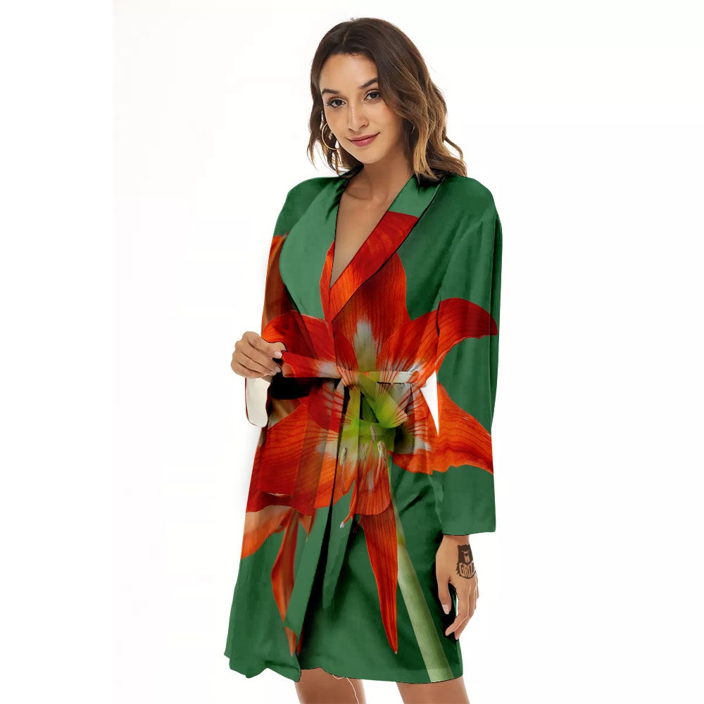 Amaryllis Orange Print Women's Robe-grizzshop