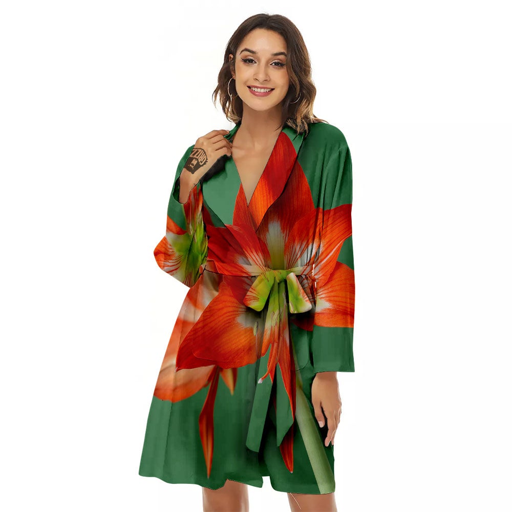 Amaryllis Orange Print Women's Robe-grizzshop
