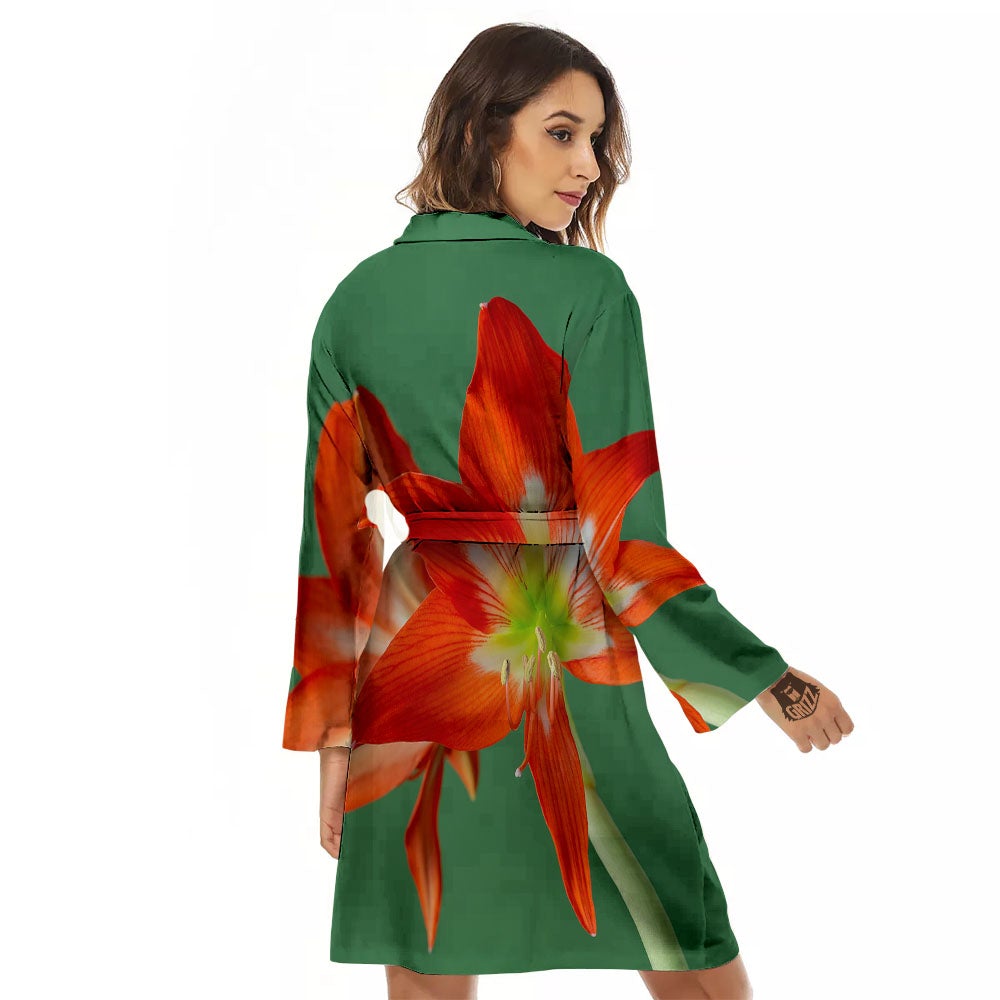 Amaryllis Orange Print Women's Robe-grizzshop