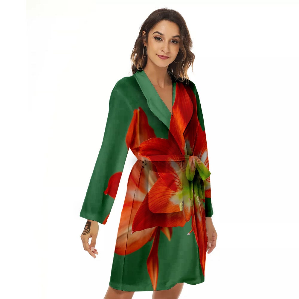 Amaryllis Orange Print Women's Robe-grizzshop