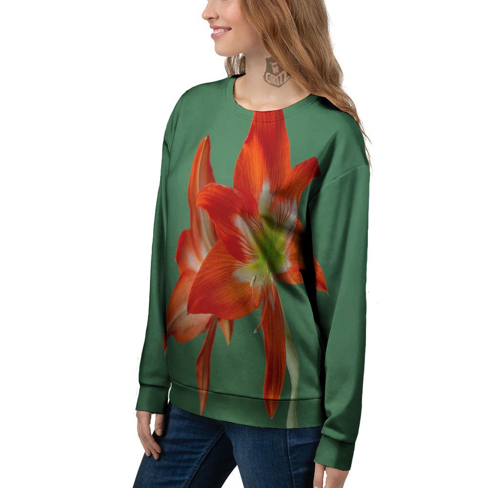 Amaryllis Orange Print Women's Sweatshirt-grizzshop