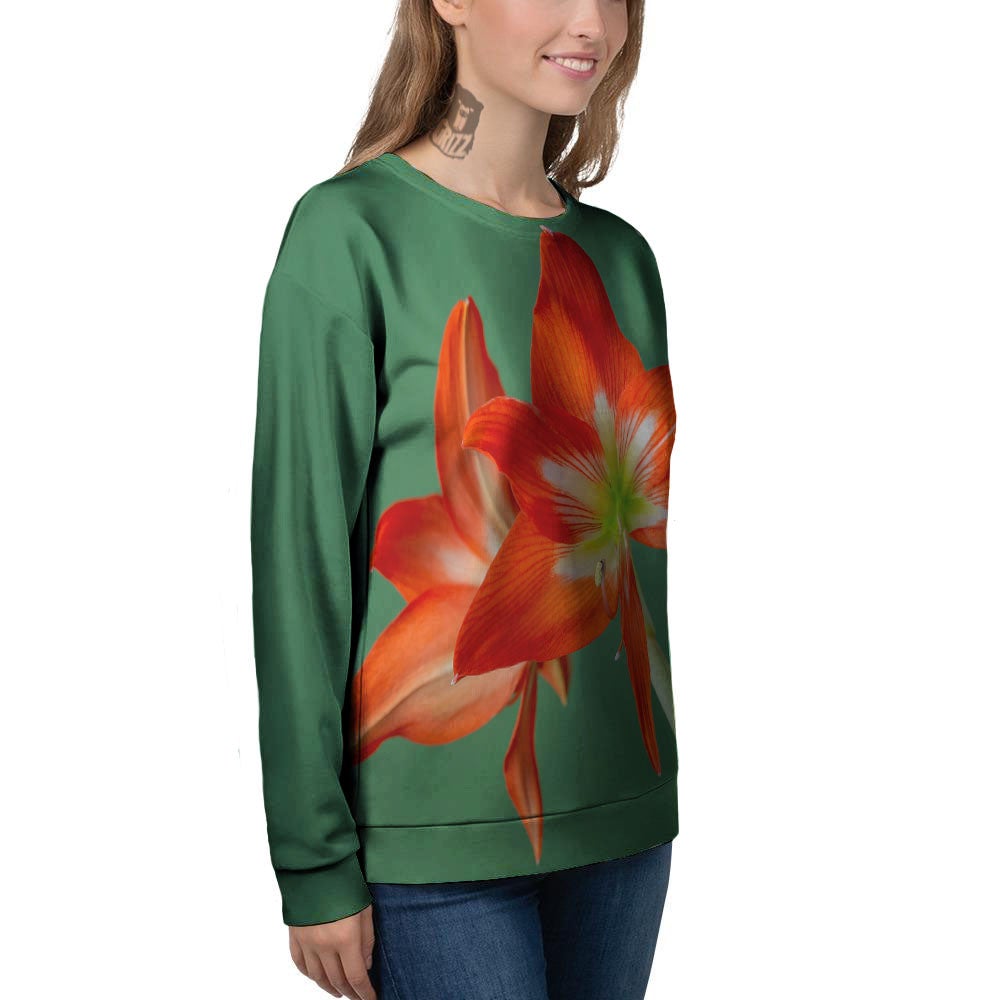 Amaryllis Orange Print Women's Sweatshirt-grizzshop